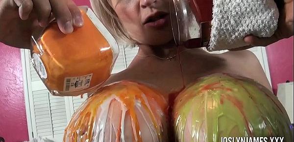  Pornstar Joslyn James pours hot wax all over her body